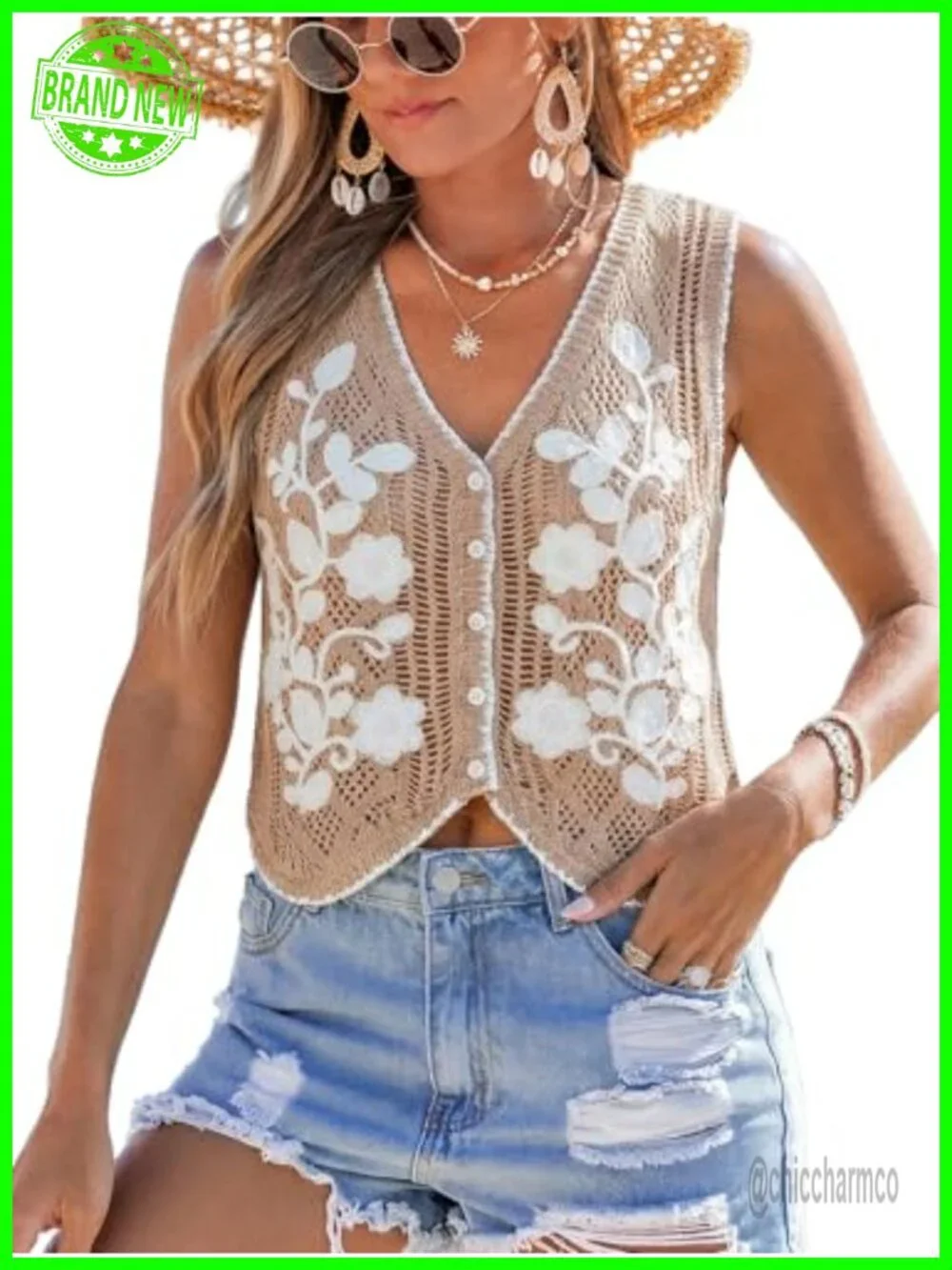 Knit Crochet Vest - Boho Sleeveless Sweater Cardigan - Lightweight Summer